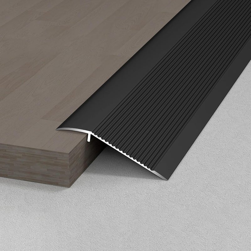 KTINITK 36” Aluminum Floor Transition Threshold Strip, Bridge The Height Gap Between 0.7 to 1.6 inches for Doorway Ramp Tiles Laminate Planks (Black, 35.4“x4”) - Image 1